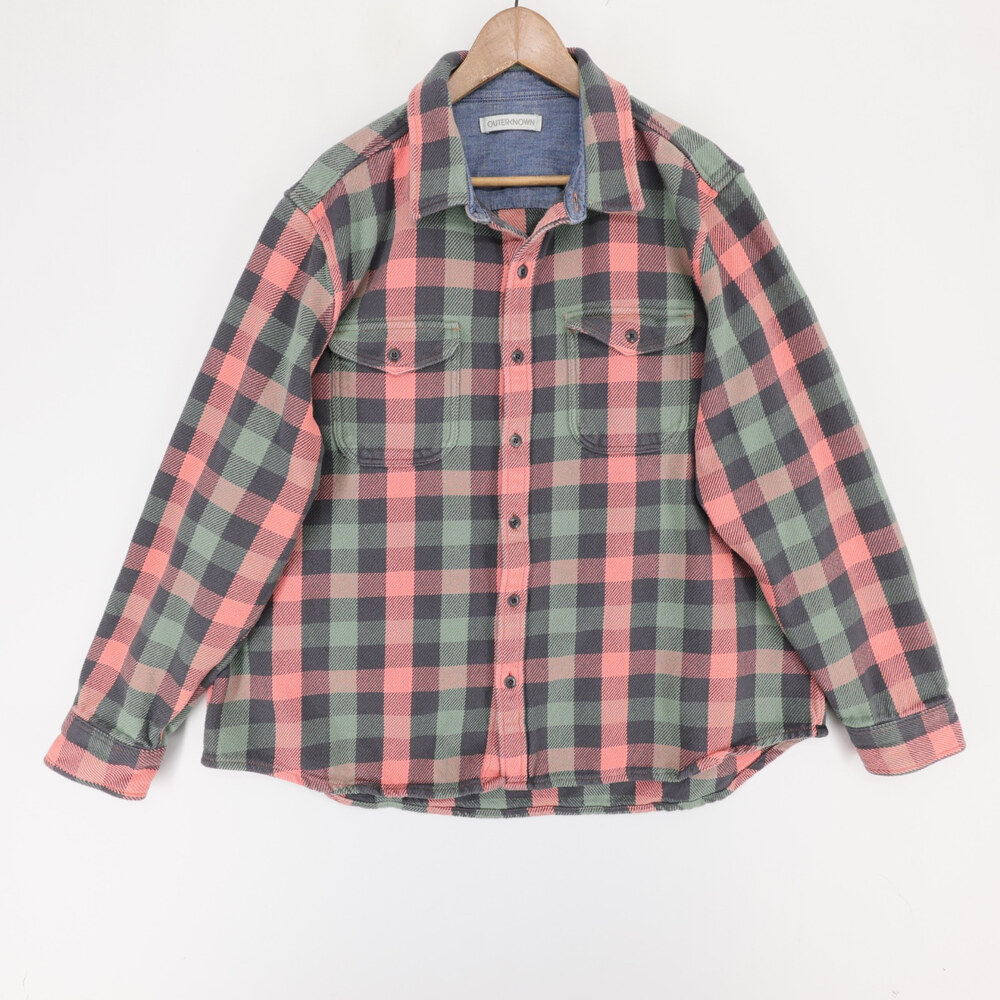 Outerknown Blanket Shirt Shirt Mens 3XL Pink Green Plaid Heavyweight Flannel